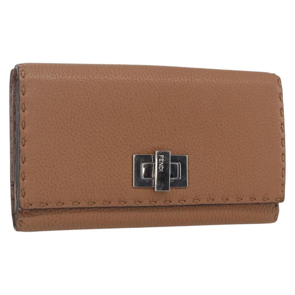 FENDI Celeria Long Wallet Leather Brown Silver Auth 158173